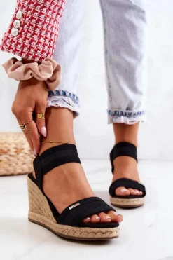 Damskie Sandały Na Koturnie Big Star JJ274976 Czarne