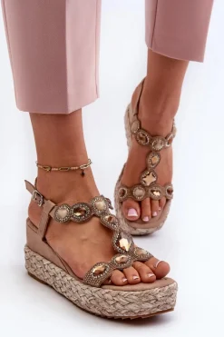 Damskie Sandały Na Koturnie Z Plecionką S.Barski MY291 Beżowe