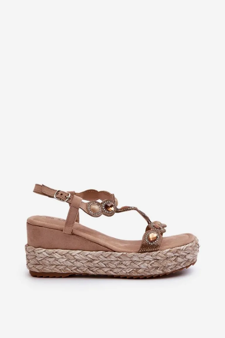 Damskie Sandały Na Koturnie Z Plecionką S.Barski MY291 Beżowe
