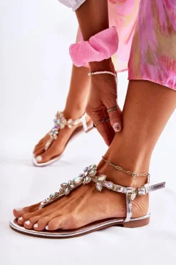 Damskie Sandały Na Lato Srebrne Bloom