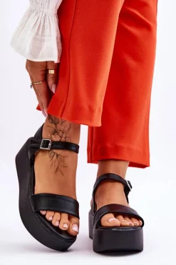 Damskie Sandały Na Masywnej Platformie Czarne Casen
