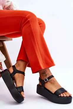 Damskie Sandały Na Masywnej Platformie Czarne Casen