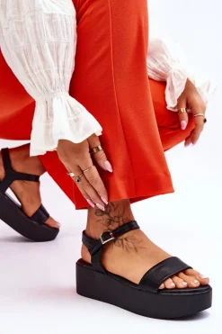 Damskie Sandały Na Masywnej Platformie Czarne Casen