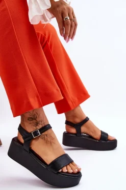 Damskie Sandały Na Masywnej Platformie Czarne Casen