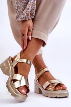 Damskie Sandały Na Masywnym Obcasie Złote Hillary