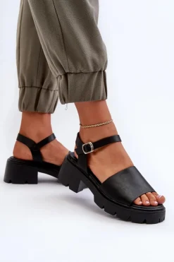 Damskie Sandały Na Masywnym Obcasie Czarne Dottiassa