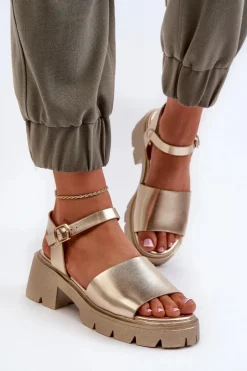 Damskie Sandały Na Masywnym Obcasie Złote Dottiassa