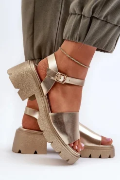 Damskie Sandały Na Masywnym Obcasie Złote Dottiassa