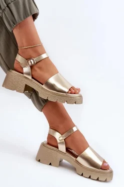 Damskie Sandały Na Masywnym Obcasie Złote Dottiassa