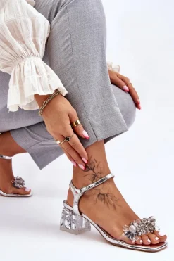 Damskie Sandały Na Niskim Obcasie Z Ozdobami Srebrne Benicio