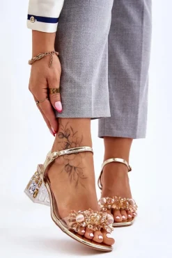 Damskie Sandały Na Niskim Obcasie Z Ozdobami Złote Benicio