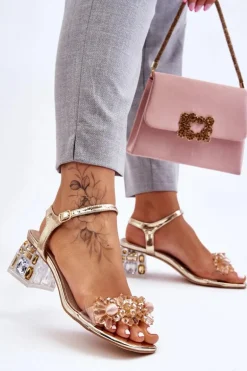 Damskie Sandały Na Niskim Obcasie Z Ozdobami Złote Benicio