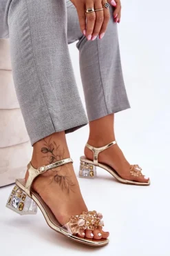 Damskie Sandały Na Niskim Obcasie Z Ozdobami Złote Benicio