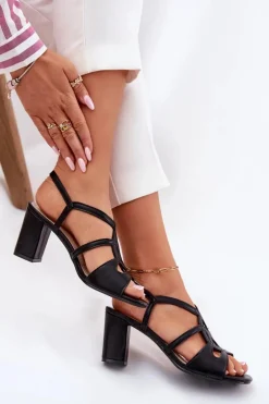 Damskie Sandały Na Obcasie Słupku Sergio Leone SK884 Czarne