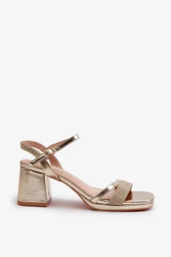 Damskie Sandały Na Obcasie Z Błyszczącym Paskiem Złote Tessata