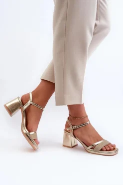 Damskie Sandały Na Obcasie Z Błyszczącym Paskiem Złote Tessata