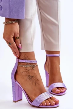 Damskie Sandały Na Obcasie Z Cyrkoniami Fioletowe Idealistic