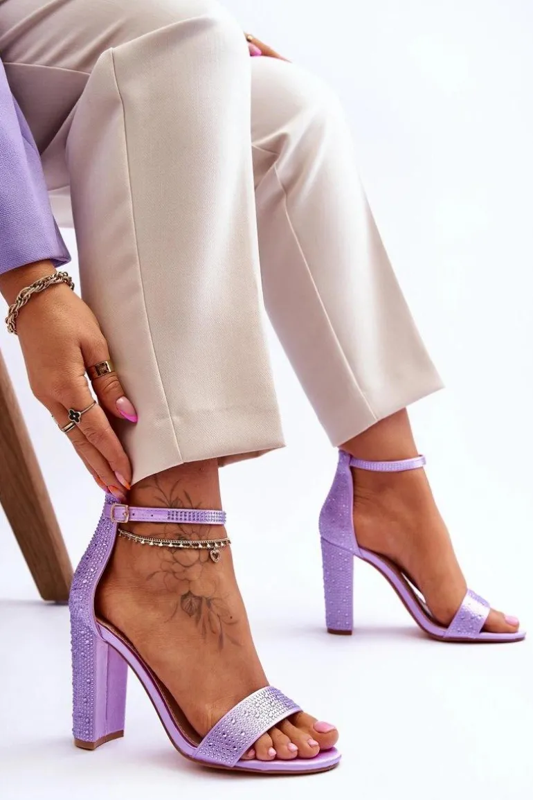 Damskie Sandały Na Obcasie Z Cyrkoniami Fioletowe Idealistic