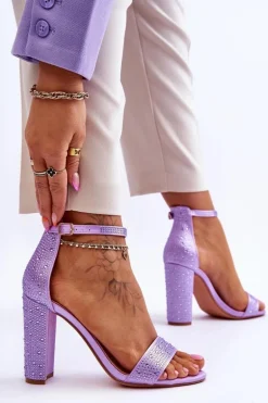 Damskie Sandały Na Obcasie Z Cyrkoniami Fioletowe Idealistic