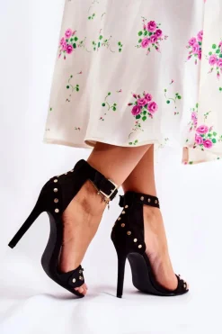 Damskie Sandały Na Obcasie Z Ćwiekami Czarne Carolyn