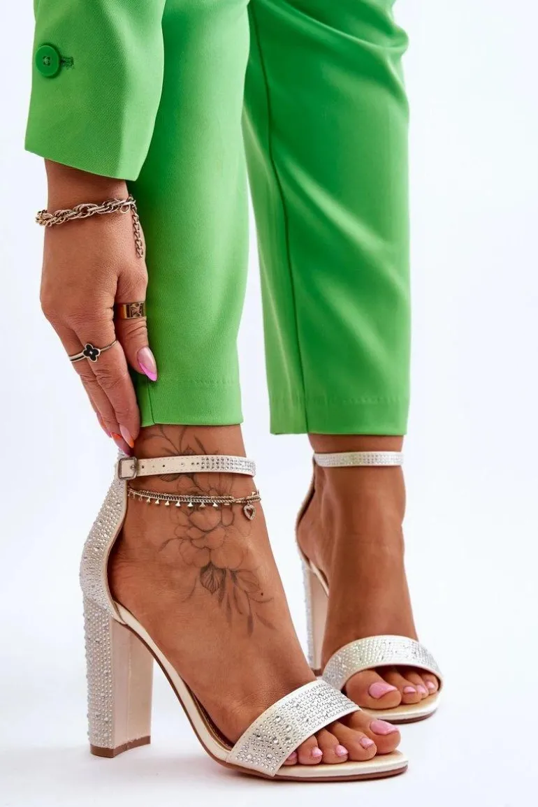 Damskie Sandały Na Obcasie Z Cyrkoniami Beżowe Idealistic