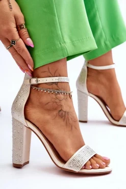 Damskie Sandały Na Obcasie Z Cyrkoniami Beżowe Idealistic