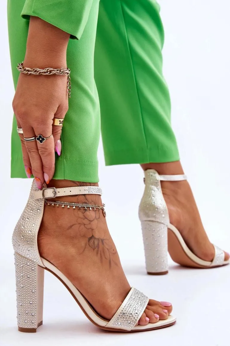 Damskie Sandały Na Obcasie Z Cyrkoniami Beżowe Idealistic