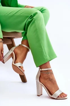 Damskie Sandały Na Obcasie Z Cyrkoniami Beżowe Idealistic