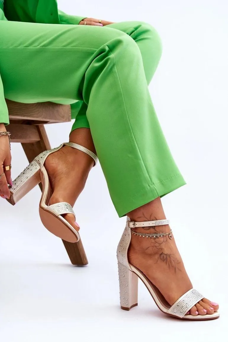 Damskie Sandały Na Obcasie Z Cyrkoniami Beżowe Idealistic