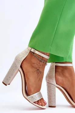 Damskie Sandały Na Obcasie Z Cyrkoniami Beżowe Idealistic