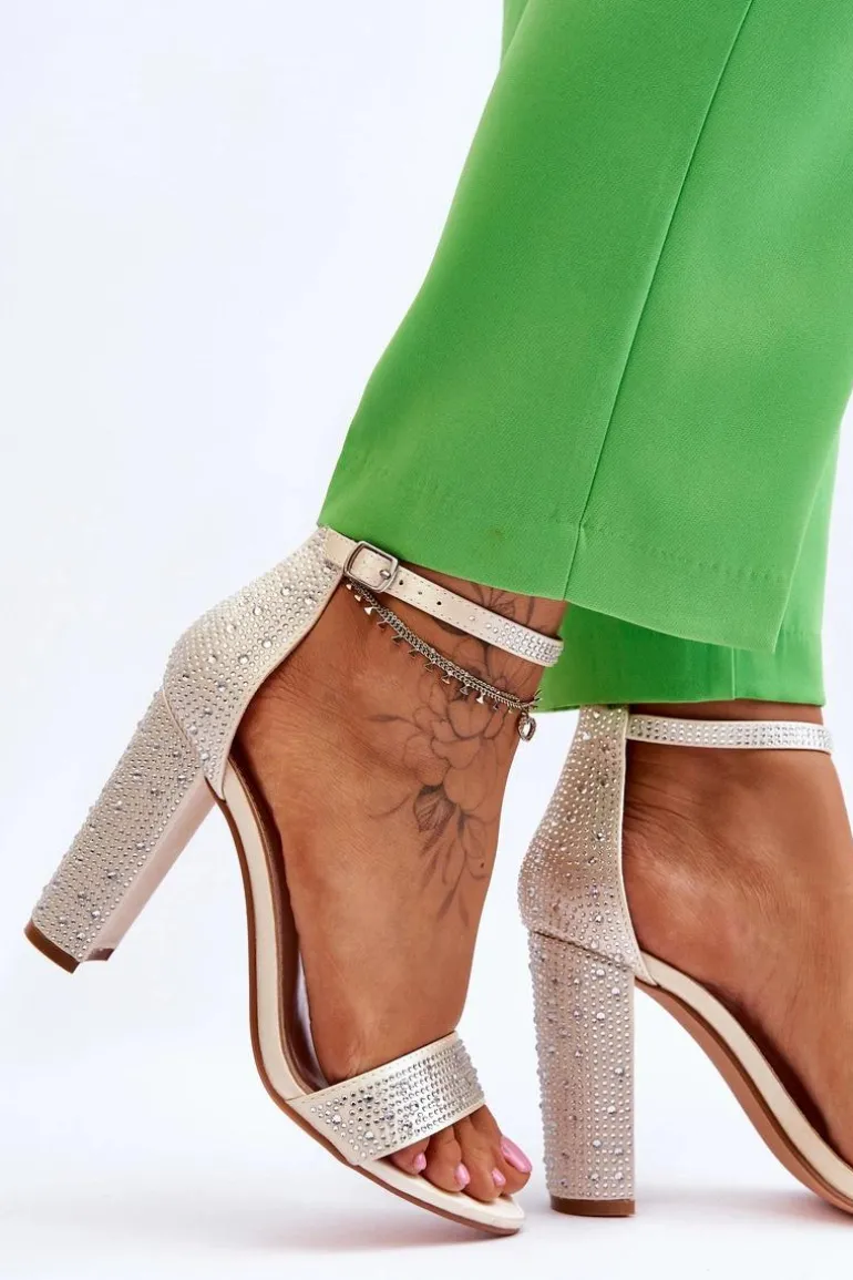 Damskie Sandały Na Obcasie Z Cyrkoniami Beżowe Idealistic