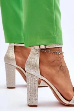 Damskie Sandały Na Obcasie Z Cyrkoniami Beżowe Idealistic