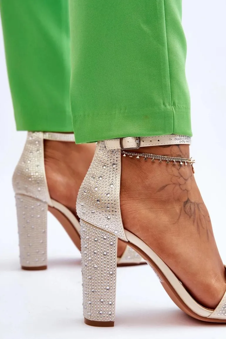 Damskie Sandały Na Obcasie Z Cyrkoniami Beżowe Idealistic