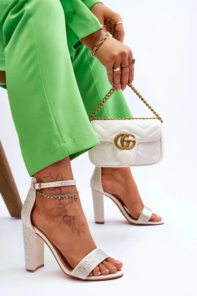 Damskie Sandały Na Obcasie Z Cyrkoniami Beżowe Idealistic