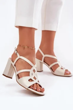 Damskie Sandały Na Obcasie Słupku Sergio Leone SK884 Perłowe