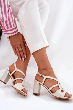 Damskie Sandały Na Obcasie Słupku Sergio Leone SK884 Perłowe