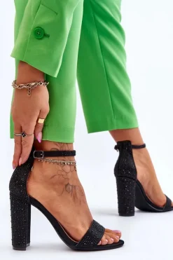 Damskie Sandały Na Obcasie Z Cyrkoniami Czarne Idealistic