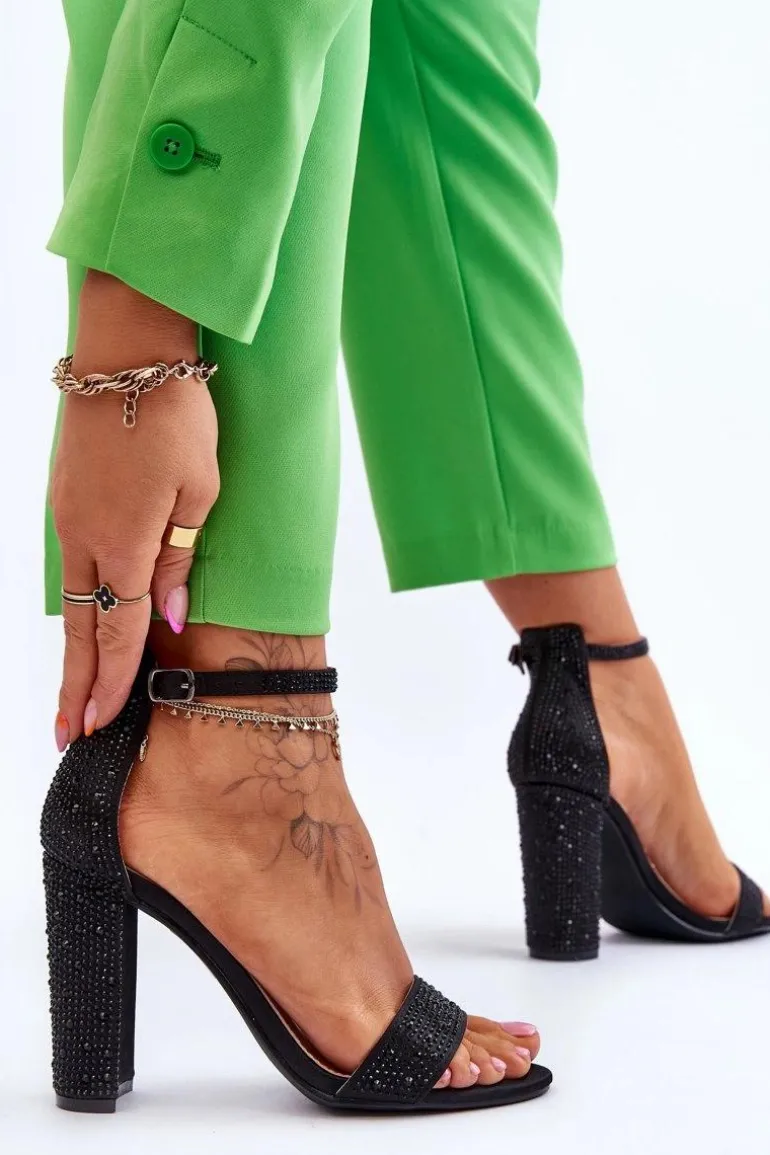 Damskie Sandały Na Obcasie Z Cyrkoniami Czarne Idealistic