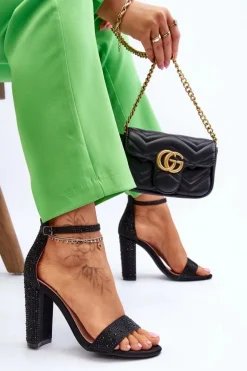 Damskie Sandały Na Obcasie Z Cyrkoniami Czarne Idealistic