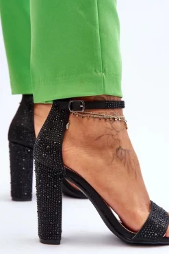 Damskie Sandały Na Obcasie Z Cyrkoniami Czarne Idealistic