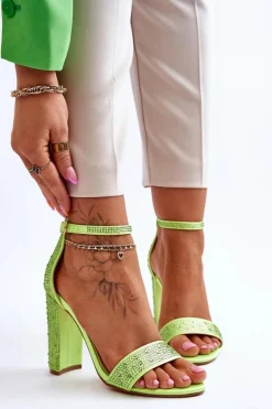 Damskie Sandały Na Obcasie Z Cyrkoniami Zielone Idealistic