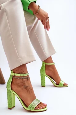 Damskie Sandały Na Obcasie Z Cyrkoniami Zielone Idealistic