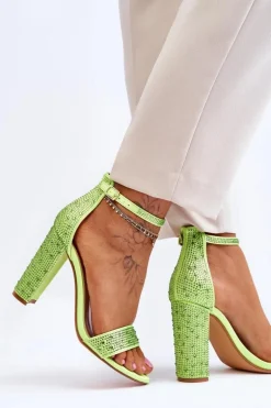 Damskie Sandały Na Obcasie Z Cyrkoniami Zielone Idealistic