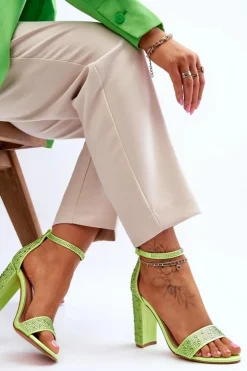 Damskie Sandały Na Obcasie Z Cyrkoniami Zielone Idealistic