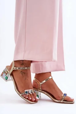 Damskie Sandały Na Obcasie Z Kryształkami Złote S.Barski MR1037-01