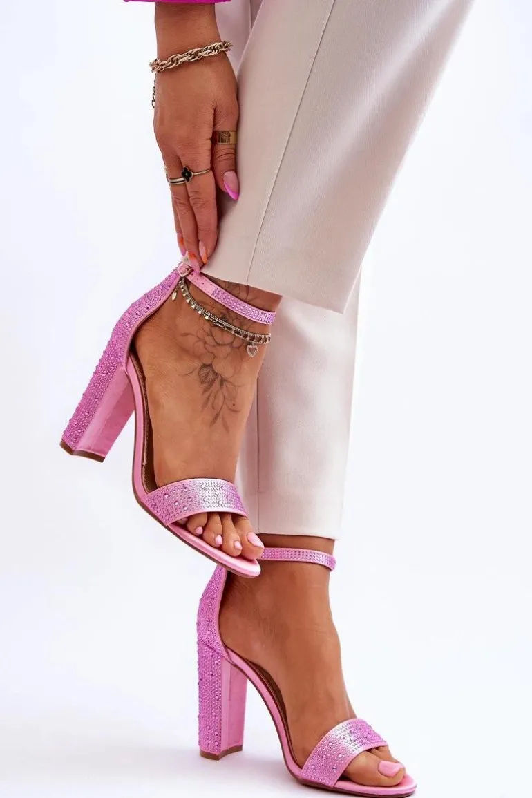 Damskie Sandały Na Obcasie Z Cyrkoniami Różowe Idealistic