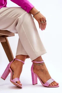 Damskie Sandały Na Obcasie Z Cyrkoniami Różowe Idealistic