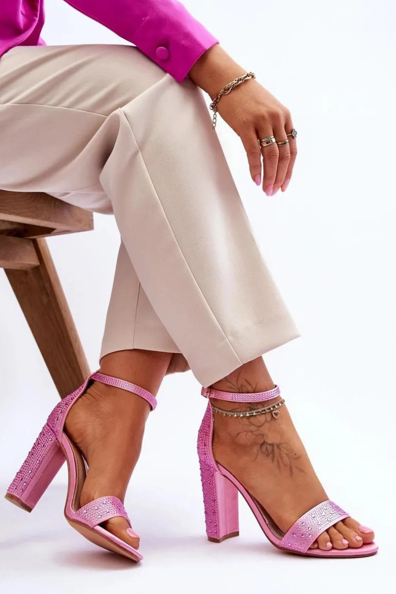 Damskie Sandały Na Obcasie Z Cyrkoniami Różowe Idealistic