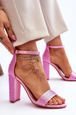 Damskie Sandały Na Obcasie Z Cyrkoniami Różowe Idealistic