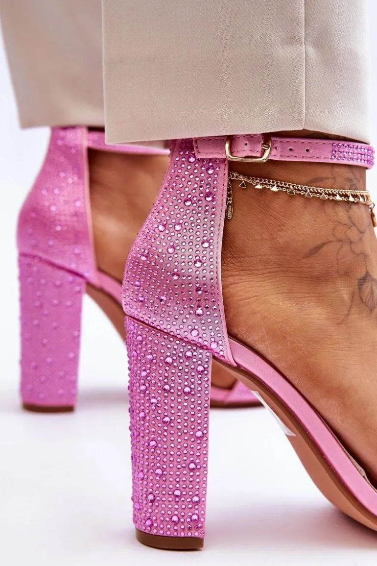 Damskie Sandały Na Obcasie Z Cyrkoniami Różowe Idealistic